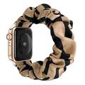 Elastic scrunchie apple watch band with camel and black diagonal stripe satin fabric - Brown Zebra