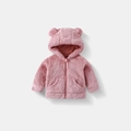 Detail of soft pink fleece hoodie with bear ears and smooth zipper closure for kids - 80cm / Light Pink