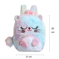 Pink blue yellow gradient plush cat backpack for kids with sequin heart ears - Colorful