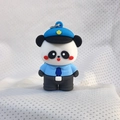 Niedlicher Panda-Polizei Silikon Schlüsselanhänger mit blauer Uniform und Ring - Blaue Polizei