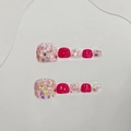 Uñas postizas de pies hechas a mano en color magenta y purpurina plateada brillante - Pequeño (S) / Estilo de Lazo con Purpurina Magenta (B34)