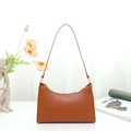 Elegant brown faux leather baguette underarm bag with gold zipper and slim strap - Brown