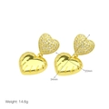 Detail showing heart-shaped gold drop earrings with 34mm height and 14.6g weight specs - Double Heart Dangle Style (DE240608-B)
