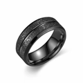 8mm black stainless steel ring with brushed matte finish and polished grooved edges - US 5 / Black