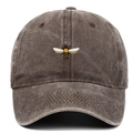 Vintage washed dark brown baseball cap with embroidered bee design for outdoor use - Coffee