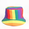 Close-up of rainbow striped fisherman hat showing reinforced brim stitching and canvas fabric - M (56-58cm) / Rainbow Stripes
