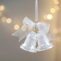 Sparkly white Christmas bell ornament with silver glitter and ribbon hanging decoration - Crystal Hanging Bell