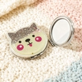Miroir de maquillage chat vert avec paillettes mobiles et cadre en métal robuste - Argenté