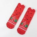 Calcetines navideños de algodón rojo con diseños de árboles verdes y copos de nieve - Talla única / Árbol de Navidad rojo con orejas 3D