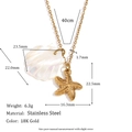 Gold stainless steel necklace with starfish and shell pendants including size dimensions - Starfish Style C (Style 11-Gold)