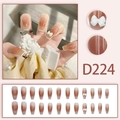Brown ombre long coffin press-on nails with white French tips and 3D bow charms - Reddish Brown Gradient White Bow (D224)