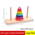 Tour de Hanoï en bois à 10 couches avec anneaux colorés pour l'entraînement logique - Grande tour de Hanoï à 10 couches