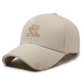 Cappellino da baseball beige in mesh con ricamo SRL dorato in rilievo vista laterale - Beige Chiaro