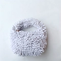Soft white plush chenille handbag with fluffy texture and stylish tote handle - White
