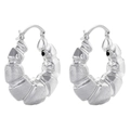 Macro detail of silver hollow C-shape hoop earrings with textured bamboo surface pattern - VE984 White Gold Oval Bamboo