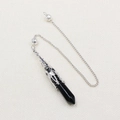 Polished black crystal hexagonal pendulum with intricate silver hollow filigree cap - Obsidian