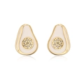 Boucles d'oreilles avocat en cuivre plaqué or 18K avec émail blanc et zircons brillants - Blanc