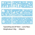 9-piece blue Christmas window sticker set with 200 snowflake and Santa decals - Pendant Christmas Tree (9 Sheets/Set)