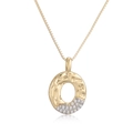 Gold oval letter pendant necklace with hammered texture and sparkling white zircons - Letter O
