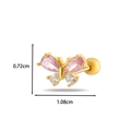 Pink and white zircon butterfly cartilage stud in gold plated stainless steel - 8# Gold