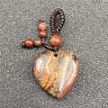 Handcrafted 22mm heart-shaped red agate stone pendant with braided rope and beads - Rainbow Stone