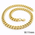 Classic 11mm wide golden curb chain necklace in stainless steel with lobster clasp - 11mm Gold / Necklace 45cm