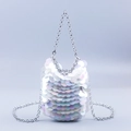 Sparkling white sequin crossbody bag with laser scales and silver metal chain strap - Rainbow