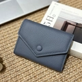 Slim dark blue litchi pattern leather wallet with envelope snap closure for women - Dark Blue