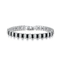 Detailed macro view of silver tennis bracelet with black and clear rectangle zircons - 17cm / Silver+White & Black Stone