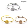 Three-tone adjustable braided stainless steel cable bracelets in gold, silver, and rose gold - Classic Relief Coin Style (KB117033-KFC)