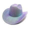 Sparkly purple holographic western cowboy hat with wide brim for party stage - Stripe Purple