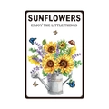Vintage metal garden sign featuring sunflower watering can and colorful butterflies - 11740(31)