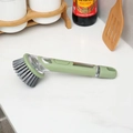 Brosse de cuisine verte avec long manche et distributeur de savon sur un plan de travail - Brosse à Savon à Long Manche-Poils Vert Clair