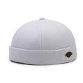 Weiße Docker-Mütze aus Canvas mit 6-Panel-Struktur und klassischem Metall-Seiten-Logo - Weiß