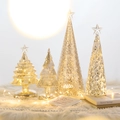 Set of four lighted glass Christmas tree ornaments with warm LED glow and stars - Set B 4 Pieces