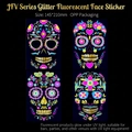 Fluorescent sugar skull face tattoos for Day of the Dead with glitter finish - JFV005-008 (4 Sheets/Pack) / 14.5x21 cm