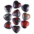 Set of 10 heart-shaped natural stones with smooth red and grey granite textures - African Blood Stone
