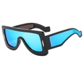 Futuristic oversized black wrap sunglasses with vibrant blue reflective lenses - Black Frame Blue Mirrored Lens