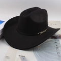Black wool felt western cowboy hat featuring a stylish gold metal buckle accent - Long Buckle / Black