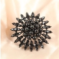 Bohemian style adjustable ring featuring black rhinestones and pearls in a radial design - Adjustable Open / Black
