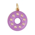 Purple enamel doughnut charm with gold base and white crystal accents for jewelry DIY - Purple Diamond Studded Donut Pendant (AAF7069-Purple)