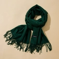 Deep dark green cashmere scarf featuring classic tassels and premium fabric texture - Dark Green