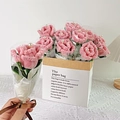 Handmade pink crochet roses with pearls in a white organic paper gift bag for gifting - Finished Pink Rose