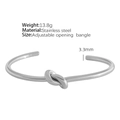 Silver twisted knot C-shaped bangle in titanium steel with an adjustable opening design - SZ45 Thick Knot / Silver Thick