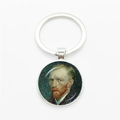 Silver alloy keychain with Van Gogh self-portrait under a round glass cabochon - Silver-Van Gogh Self-portrait B
