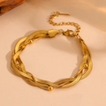 Three-layer titanium steel snake chain bracelet with 18k gold beads and flat blade links - I806 Gold Color Bracelet