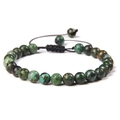 6mm Natursteinperlen-Armband in Grün und Schwarz mit verstellbarem Flechtseil - Afrikanischer Kieferstein