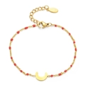 Minimalist gold stainless steel bracelet with red enamel beads and crescent moon charm - Moon - Red Beads