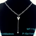 Collana con cuore in argento con catena a graffetta ed elegante pendente a nappa con sfera - Colore Acciaio (KN291938-Z)