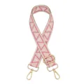 Close-up of adjustable woven purse strap with pink geometric jacquard and gold metal hooks - Silver Clasp / V-18 Pink
